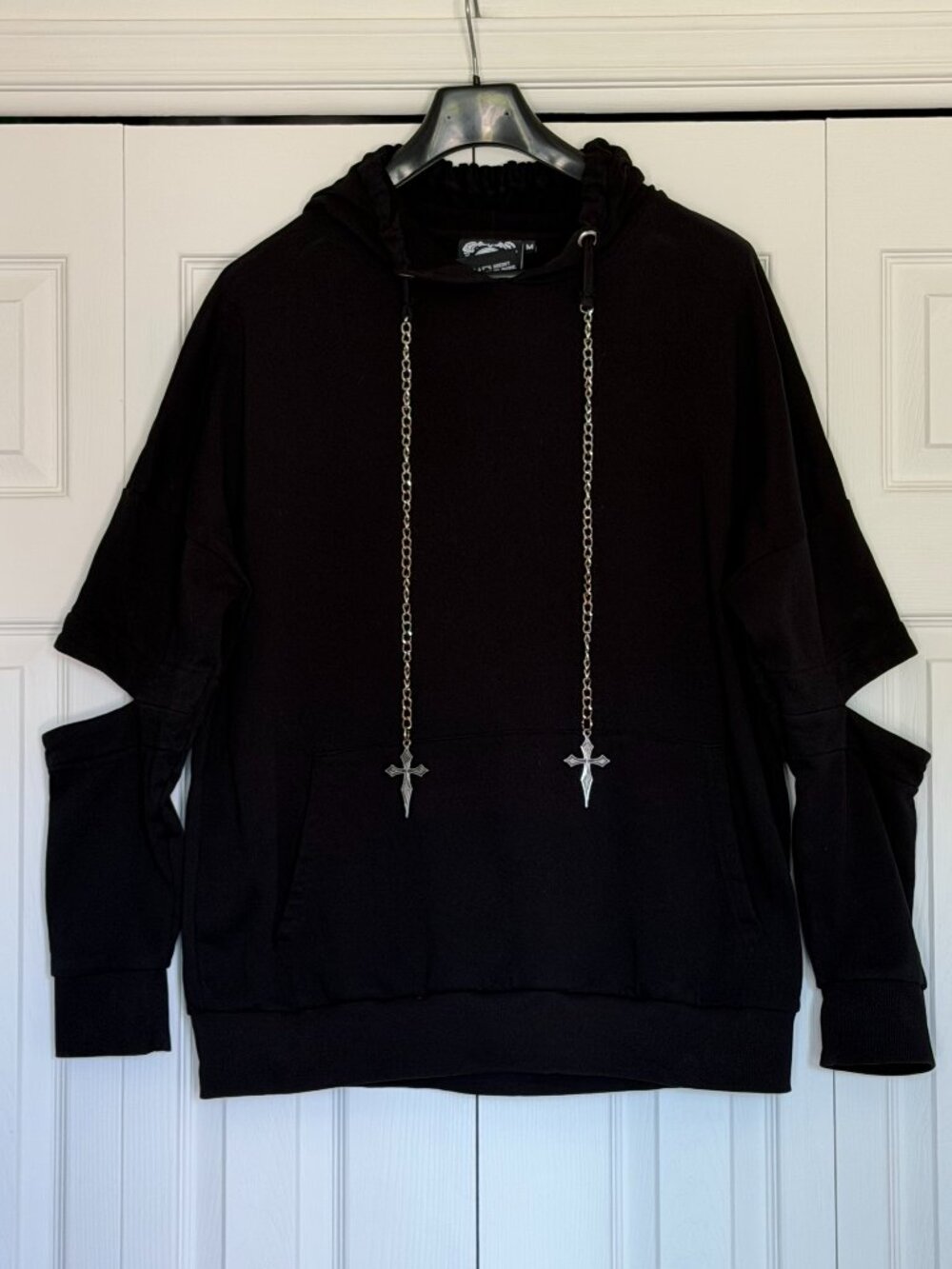 Killstar Gothic Black Hoodie with Chains and Cut-Out Sleeves